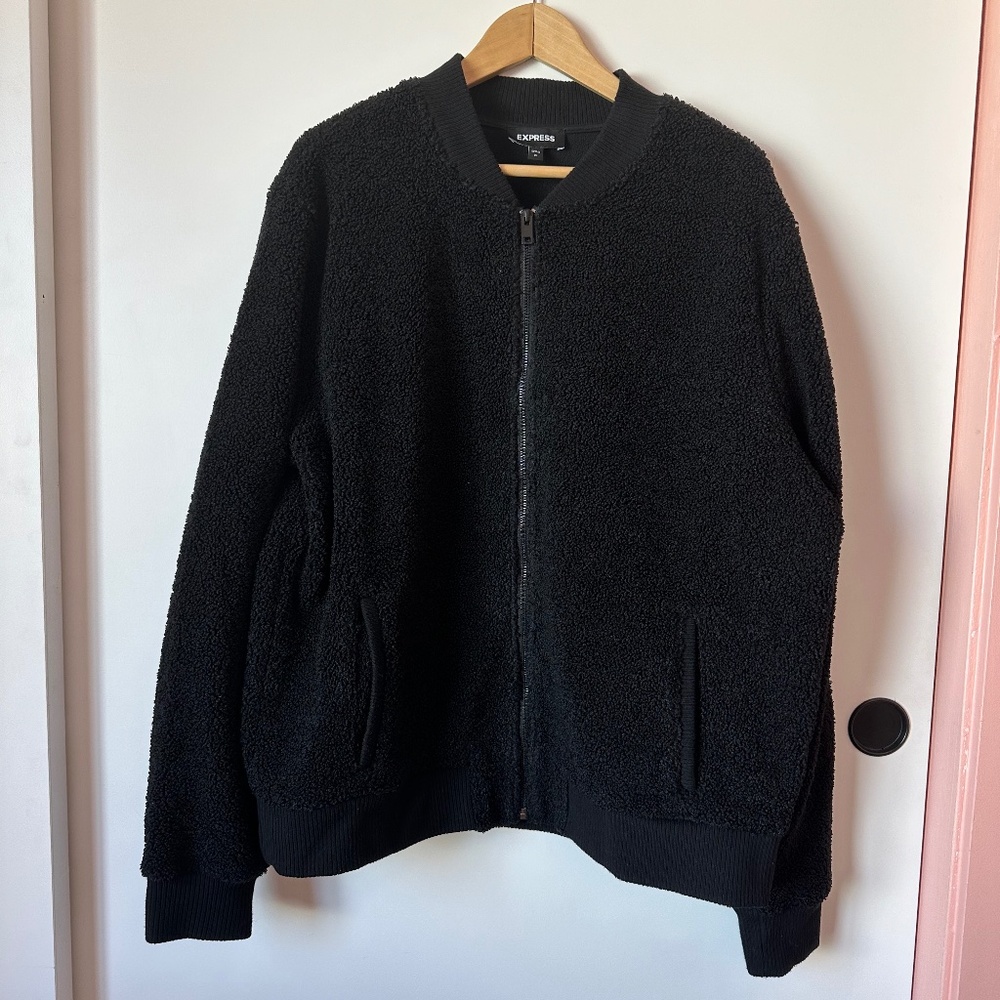 Men’s Express Black Sherpa Bomber Jacket XL
